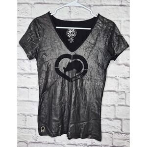 VTG Y2K Ecko Red NYC Sequin Shirt Women Medium Black Silver Rhino Heart Gorpcore